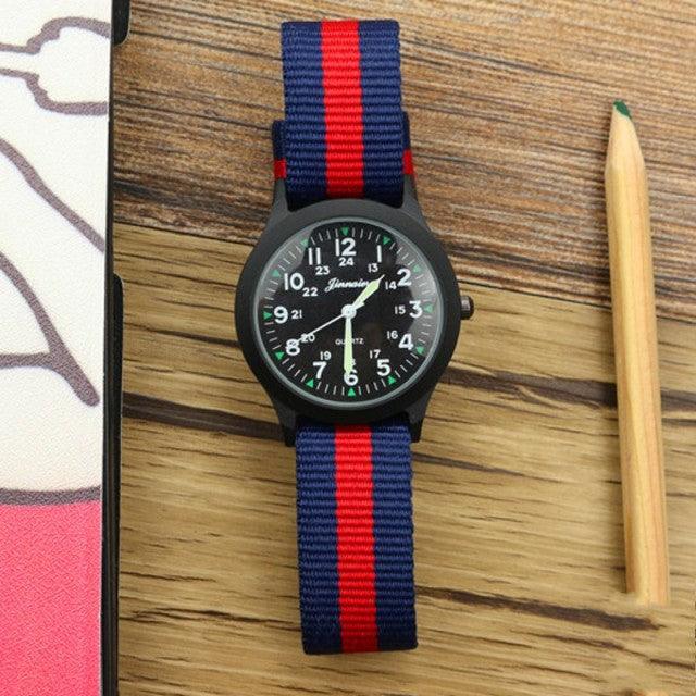 Unisex Fashion Nylon Fabric Kids Children Watch Sport Thin Students Canvas Quartz Dress Wristwatch Military Time Watch Field Outdoor Sport Mens Wristwatch With Slip-Thru Nylon Band