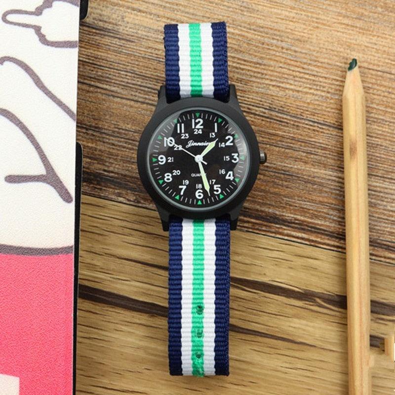 Unisex Fashion Nylon Fabric Kids Children Watch Sport Thin Students Canvas Quartz Dress Wristwatch Military Time Watch Field Outdoor Sport Mens Wristwatch With Slip-Thru Nylon Band