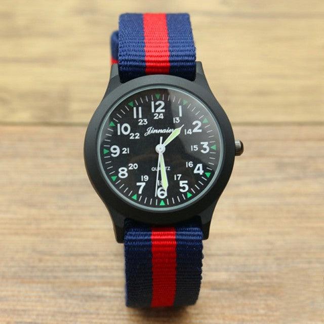 Unisex Fashion Nylon Fabric Kids Children Watch Sport Thin Students Canvas Quartz Dress Wristwatch Military Time Watch Field Outdoor Sport Mens Wristwatch With Slip-Thru Nylon Band