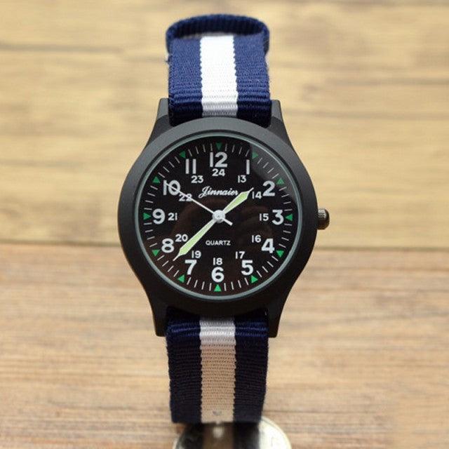 Unisex Fashion Nylon Fabric Kids Children Watch Sport Thin Students Canvas Quartz Dress Wristwatch Military Time Watch Field Outdoor Sport Mens Wristwatch With Slip-Thru Nylon Band