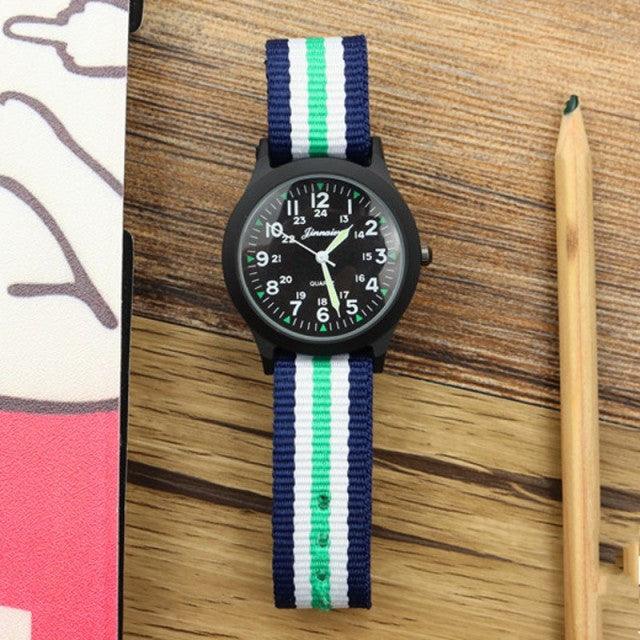 Unisex Fashion Nylon Fabric Kids Children Watch Sport Thin Students Canvas Quartz Dress Wristwatch Military Time Watch Field Outdoor Sport Mens Wristwatch With Slip-Thru Nylon Band