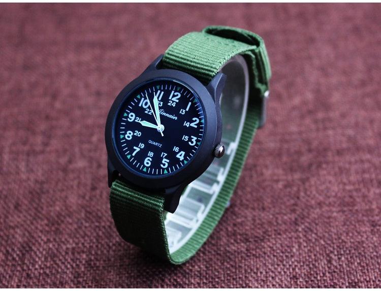 Unisex Fashion Nylon Fabric Kids Children Watch Sport Thin Students Canvas Quartz Dress Wristwatch Military Time Watch Field Outdoor Sport Mens Wristwatch With Slip-Thru Nylon Band