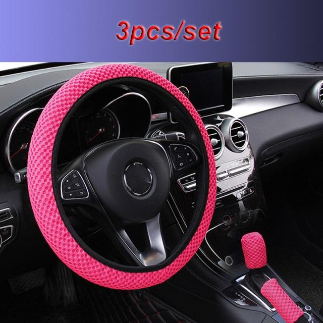 Universal Ice Silk Steering Wheel Cover Wear-resistant Anti-slip Car Accessories Microfiber Breathable Ice Silk Steering Wheel Cover Gear Handbrake Breathable Anti-Slip Warm Steering Wheel Cover Winter Cool Summer Cover Interior