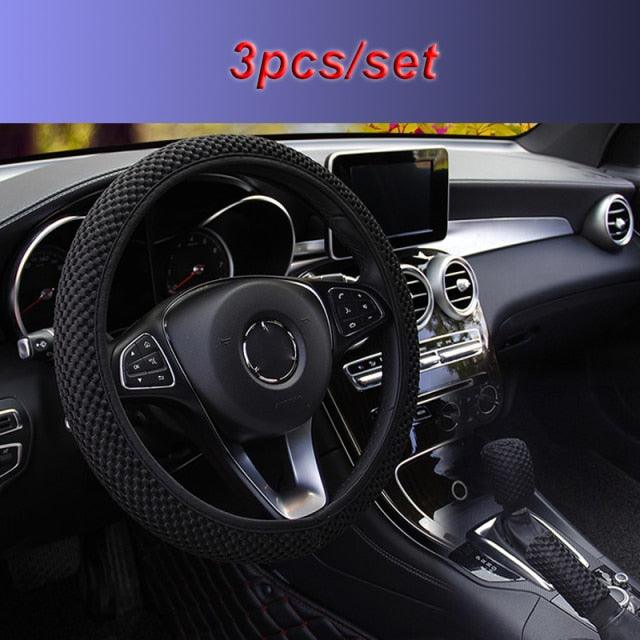 Universal Ice Silk Steering Wheel Cover Wear-resistant Anti-slip Car Accessories Microfiber Breathable Ice Silk Steering Wheel Cover Gear Handbrake Breathable Anti-Slip Warm Steering Wheel Cover Winter Cool Summer Cover Interior