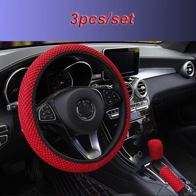 Universal Ice Silk Steering Wheel Cover Wear-resistant Anti-slip Car Accessories Microfiber Breathable Ice Silk Steering Wheel Cover Gear Handbrake Breathable Anti-Slip Warm Steering Wheel Cover Winter Cool Summer Cover Interior