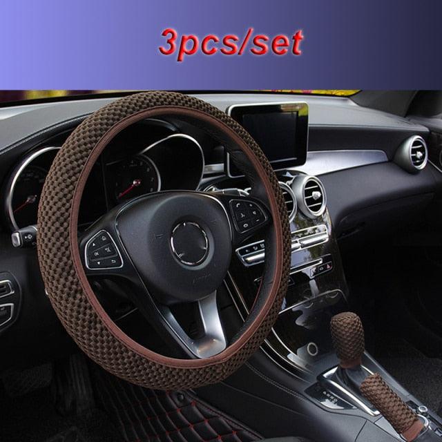 Universal Ice Silk Steering Wheel Cover Wear-resistant Anti-slip Car Accessories Microfiber Breathable Ice Silk Steering Wheel Cover Gear Handbrake Breathable Anti-Slip Warm Steering Wheel Cover Winter Cool Summer Cover Interior