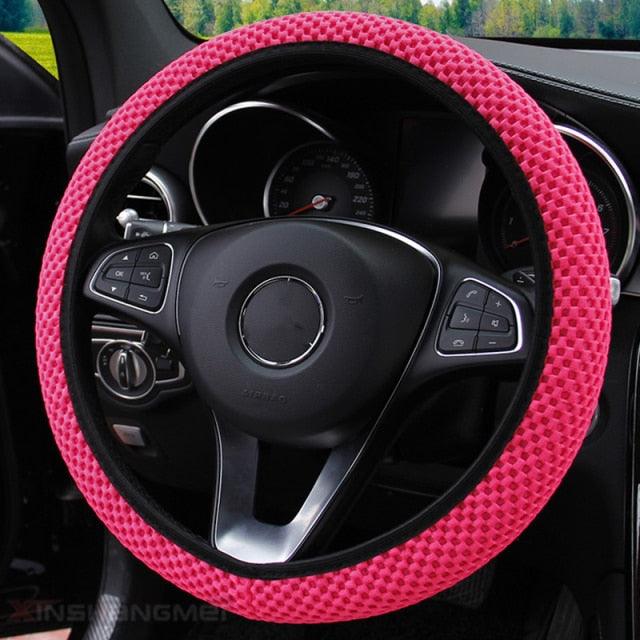 Universal Ice Silk Steering Wheel Cover Wear-resistant Anti-slip Car Accessories Microfiber Breathable Ice Silk Steering Wheel Cover Gear Handbrake Breathable Anti-Slip Warm Steering Wheel Cover Winter Cool Summer Cover Interior
