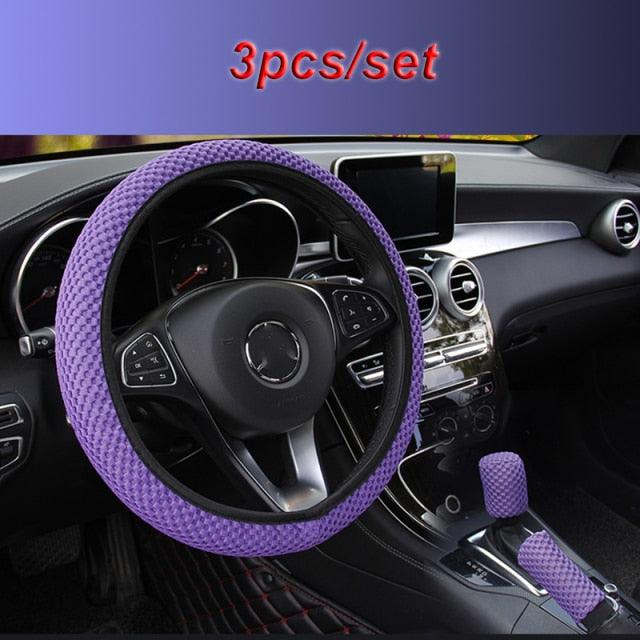 Universal Ice Silk Steering Wheel Cover Wear-resistant Anti-slip Car Accessories Microfiber Breathable Ice Silk Steering Wheel Cover Gear Handbrake Breathable Anti-Slip Warm Steering Wheel Cover Winter Cool Summer Cover Interior