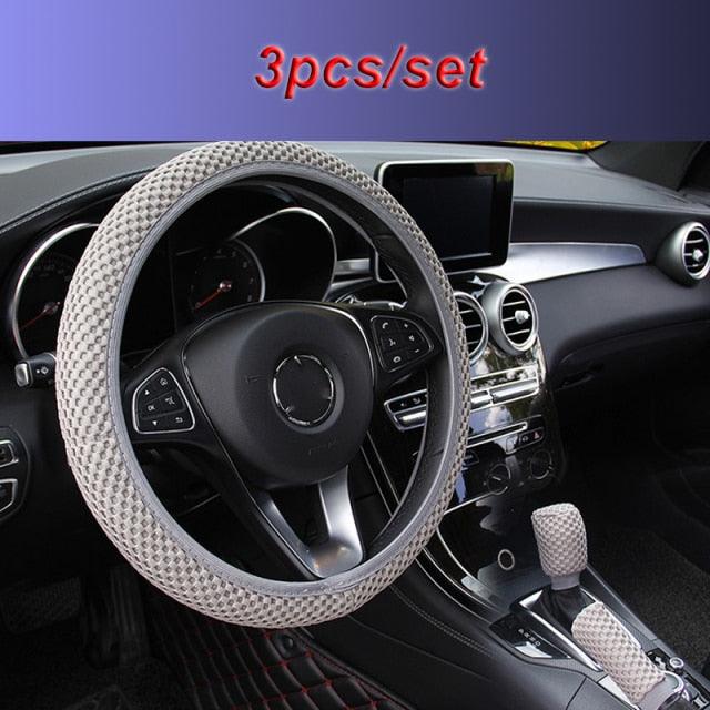 Universal Ice Silk Steering Wheel Cover Wear-resistant Anti-slip Car Accessories Microfiber Breathable Ice Silk Steering Wheel Cover Gear Handbrake Breathable Anti-Slip Warm Steering Wheel Cover Winter Cool Summer Cover Interior
