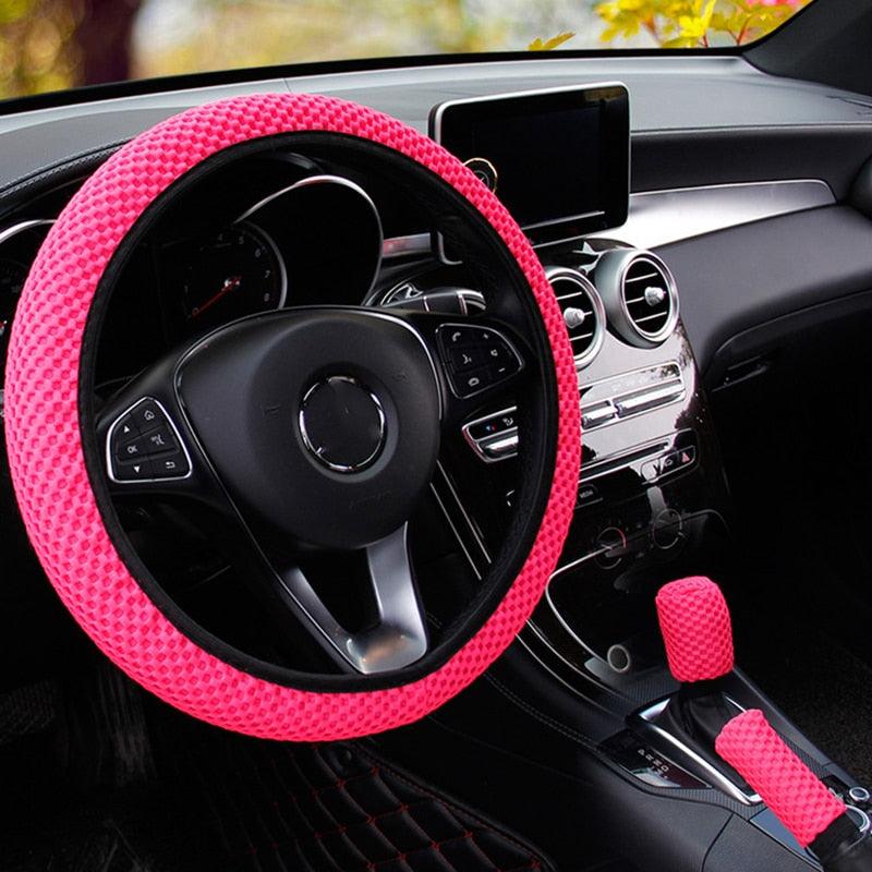 Universal Ice Silk Steering Wheel Cover Wear-resistant Anti-slip Car Accessories Microfiber Breathable Ice Silk Steering Wheel Cover Gear Handbrake Breathable Anti-Slip Warm Steering Wheel Cover Winter Cool Summer Cover Interior