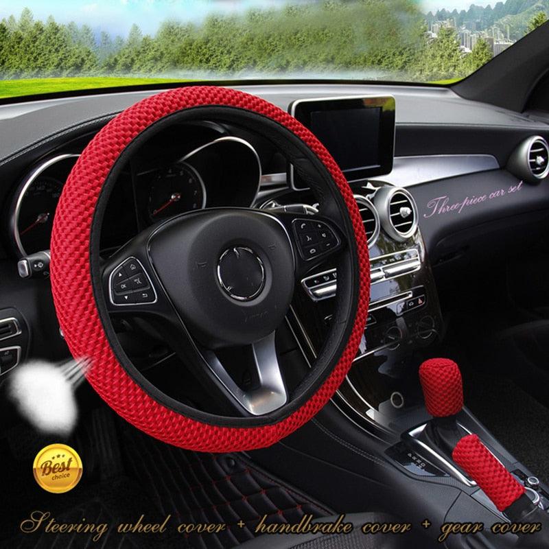 Universal Ice Silk Steering Wheel Cover Wear-resistant Anti-slip Car Accessories Microfiber Breathable Ice Silk Steering Wheel Cover Gear Handbrake Breathable Anti-Slip Warm Steering Wheel Cover Winter Cool Summer Cover Interior