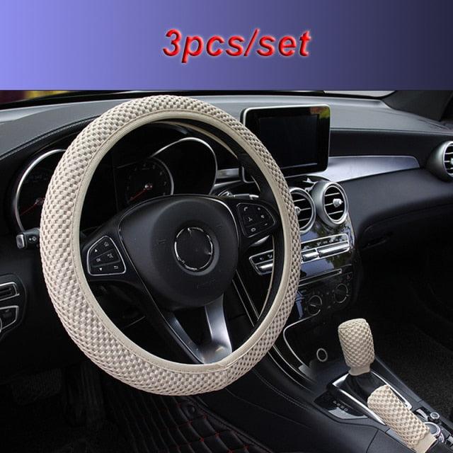 Universal Ice Silk Steering Wheel Cover Wear-resistant Anti-slip Car Accessories Microfiber Breathable Ice Silk Steering Wheel Cover Gear Handbrake Breathable Anti-Slip Warm Steering Wheel Cover Winter Cool Summer Cover Interior