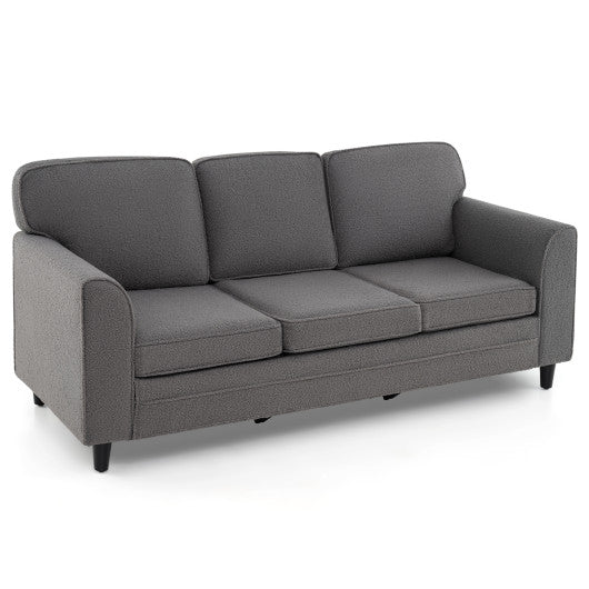Upholstered Teddy Velvet 3-Seat Sofa with Comfy Back Pillows-Gray