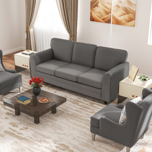 Upholstered Teddy Velvet 3-Seat Sofa with Comfy Back Pillows-Gray