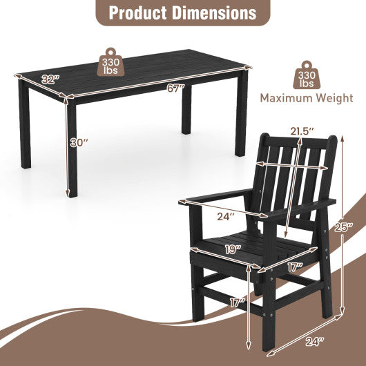 7 Pieces Patio Dining Set Outdoor HDPE Weather Resistant Table and Chairs Set-Black