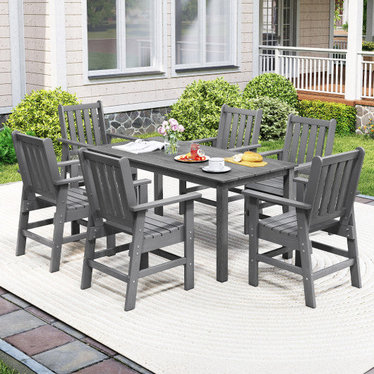 7 Pieces Patio Dining Set Outdoor HDPE Weather Resistant Table and Chairs Set-Grey