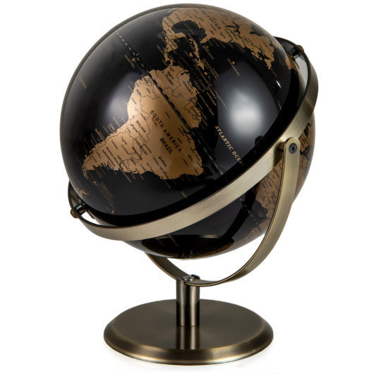 9-Inch Metallic Black World Globe with Metal Stand-Golden