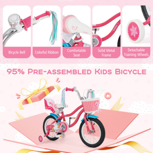 14 Inch Girls Bike with Doll Seat and Basket for 3-5 Years Olds Pink