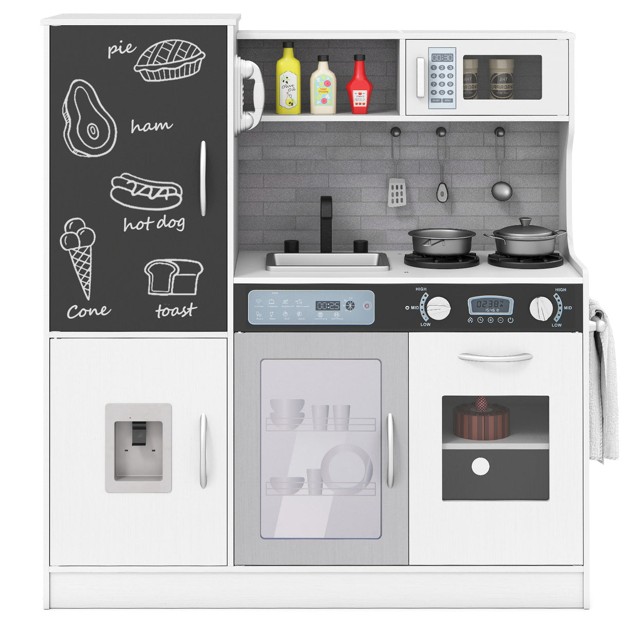 Pretend Play Kitchen with Utensils for Kids Aged 3+-Silver