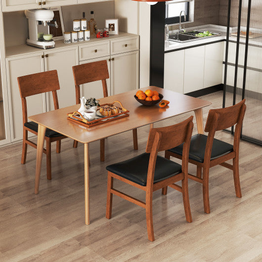 Dining Chairs Set of 2 with Rubber Wood Legs and Faux Leather Upholstered Seat-Black