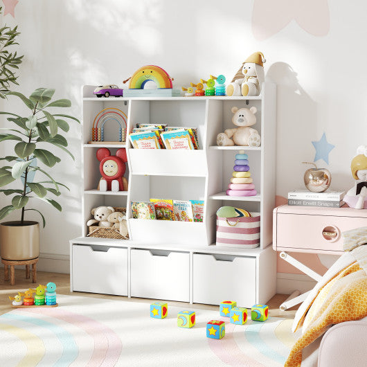 47" Children Bookcase Toy Storage Organizer Versatile Storage Cabinet-White