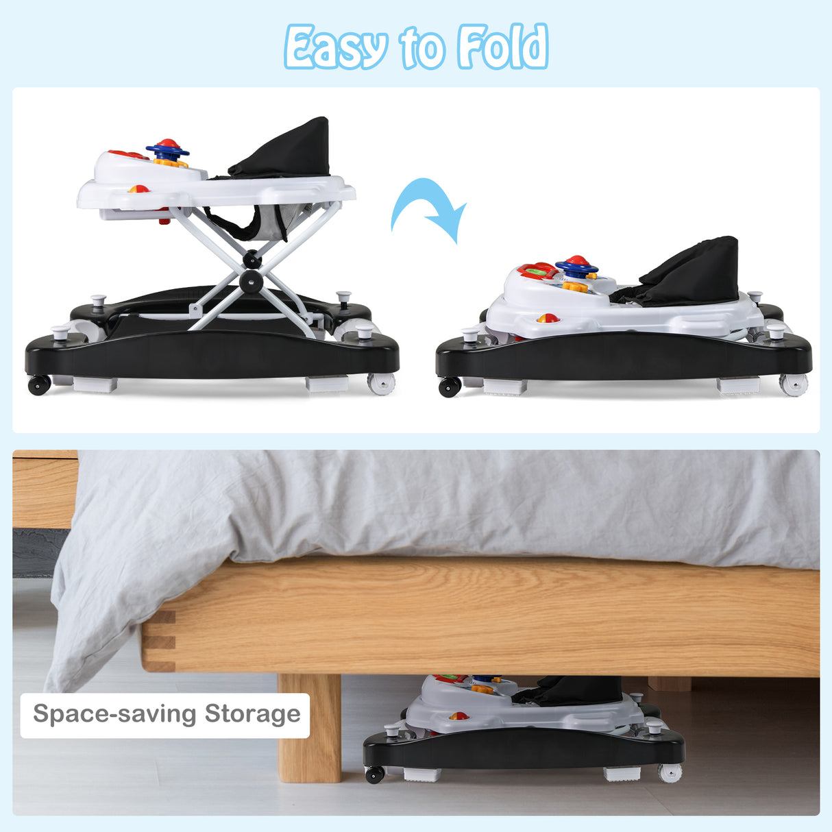 6 in 1 Foldable Baby Walker with Adjustable Height-Black
