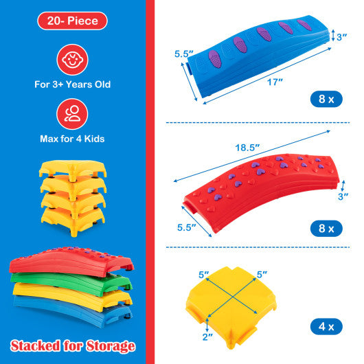 Colorful Kids Wavy Balance Beam with Textured Surface and Non-slip Foot Pads-Multicolor