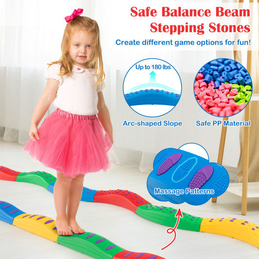 Colorful Kids Wavy Balance Beam with Textured Surface and Non-slip Foot Pads-Multicolor