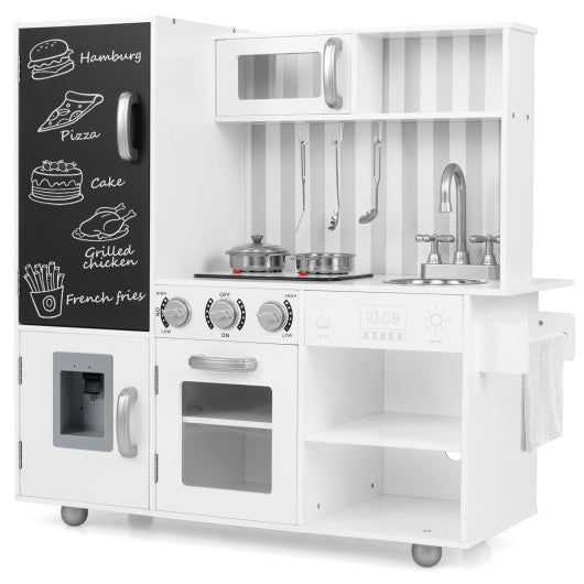 Pretend Play Kitchen for Kids with Real Sounds and Lights-Silver