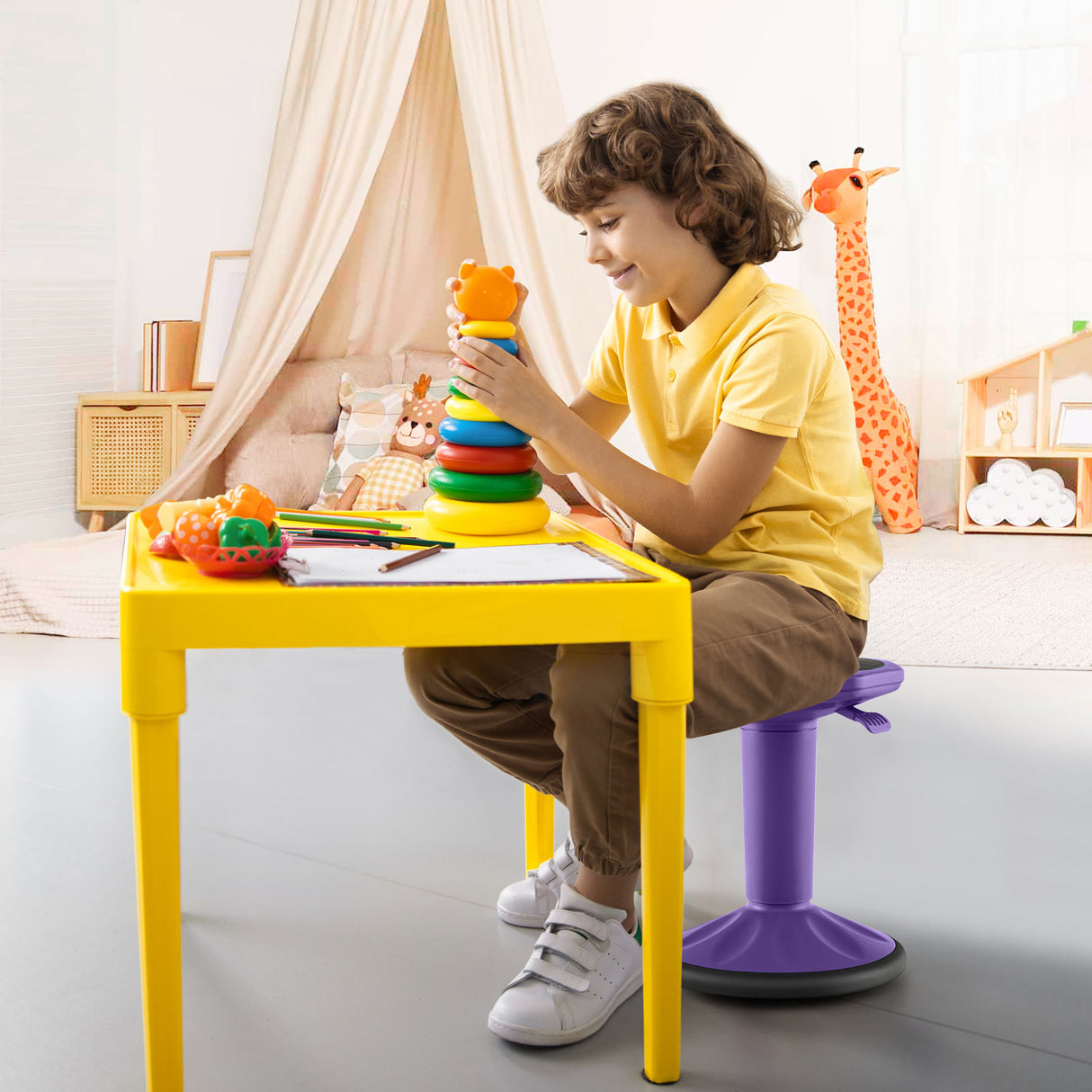 Adjustable-Height Wobble Chair Active Learning Stool for Office Stand Up Desk-Purple