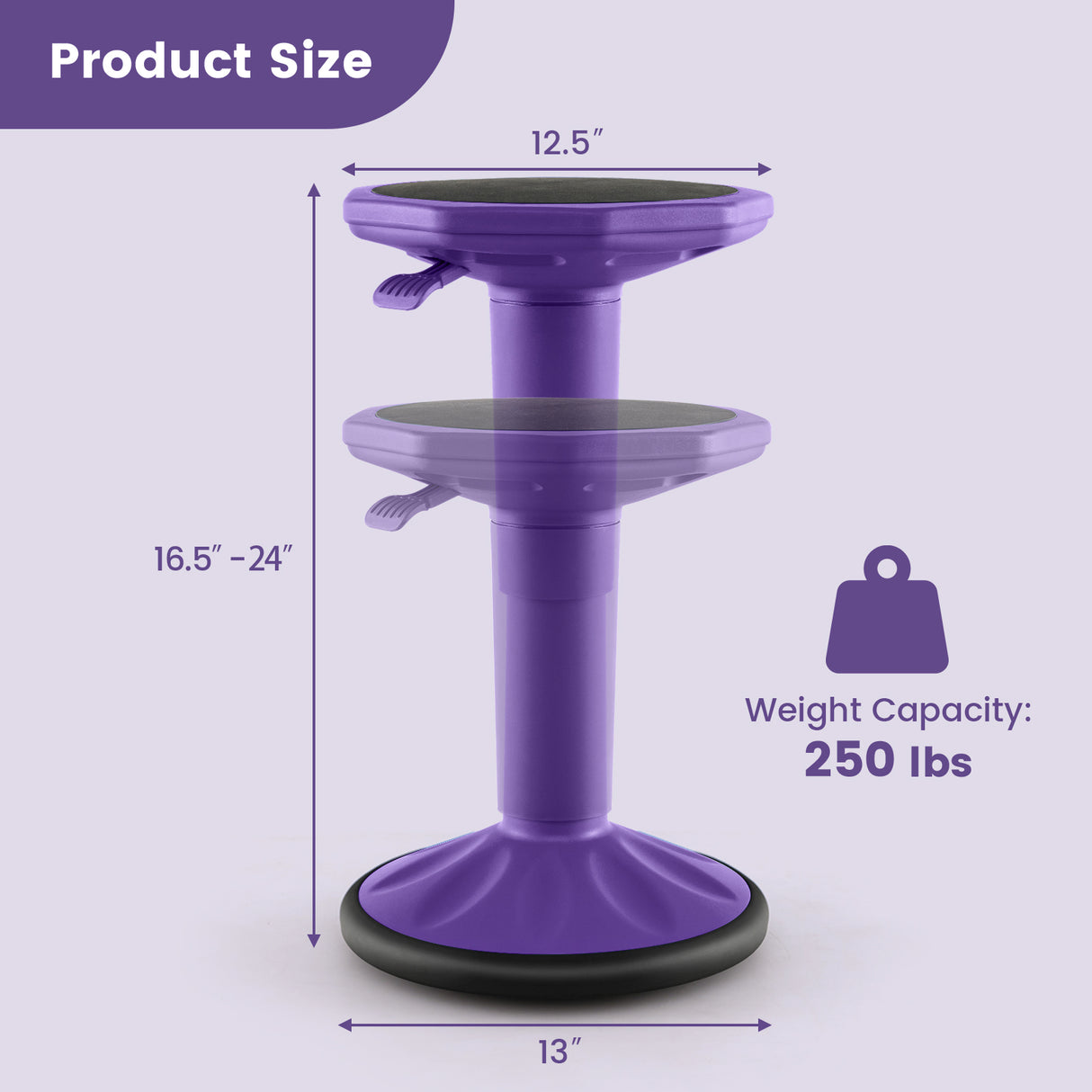 Adjustable-Height Wobble Chair Active Learning Stool for Office Stand Up Desk-Purple