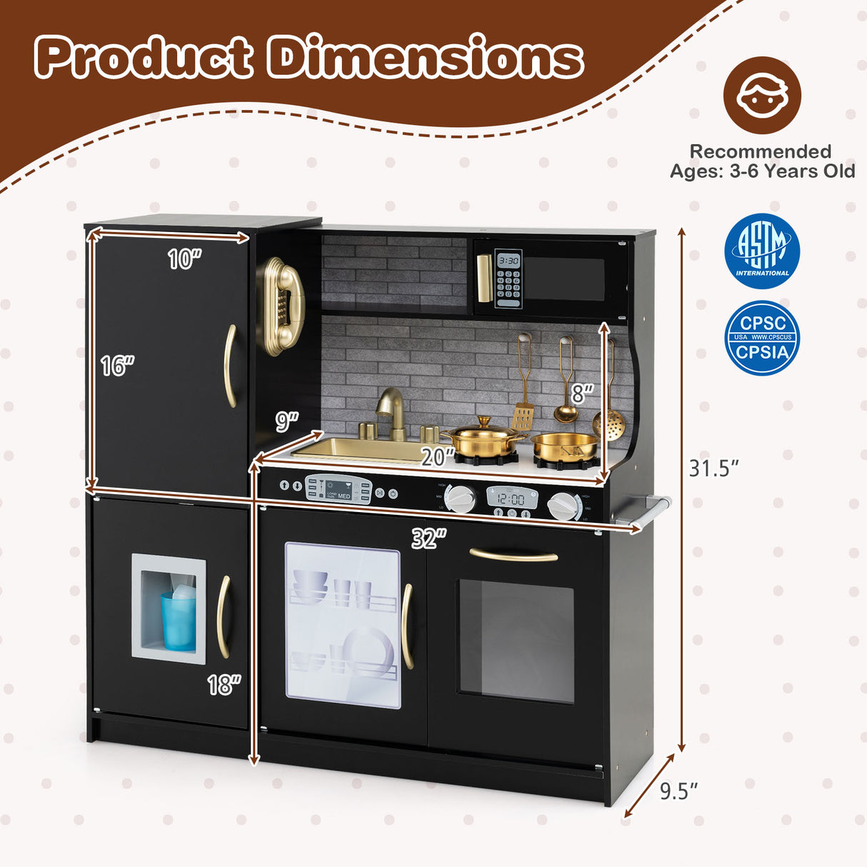 Toddler Pretend Play Kitchen for Boys and Girls 3-6 Years Old-Black