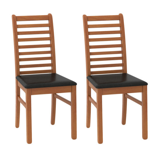 Set of 2 Wooden Dining Chair with Rubber Wood Legs for Living Room-Brown