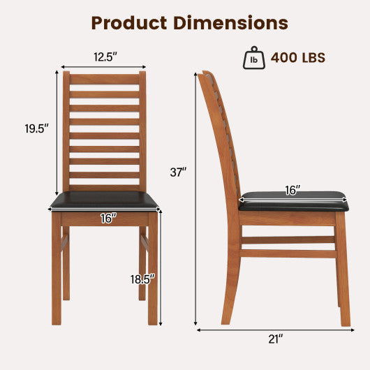 Set of 2 Wooden Dining Chair with Rubber Wood Legs for Living Room-Brown