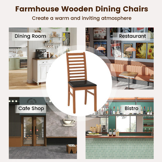 Set of 2 Wooden Dining Chair with Rubber Wood Legs for Living Room-Brown