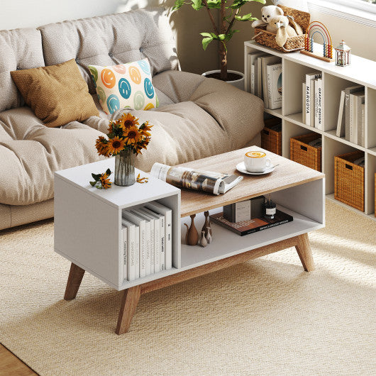43 Inch Coffee Table with Stepped Tabletop and Storage Compartments-White
