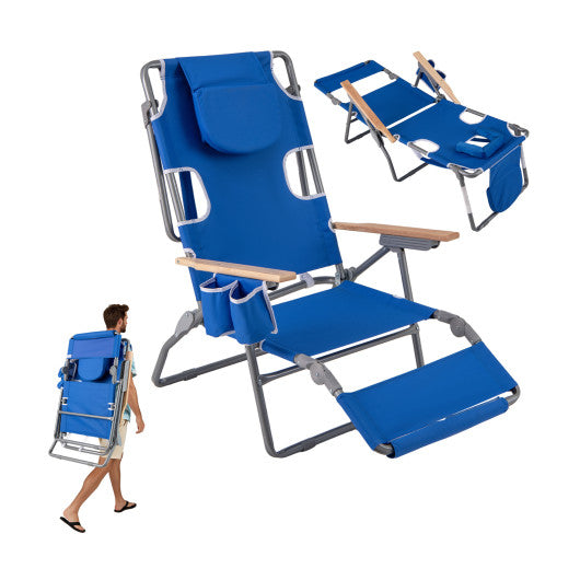 3-IN-1 Foldable Beach Chair with Footrest and Adjustable Backrest-Navy