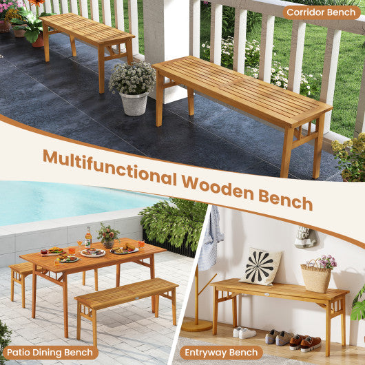 6 Pieces Patio Acacia Wood Dining Set with Bench Rectangular Table and Chairs