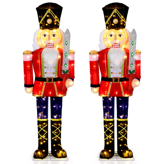 Set of 2 5 FT Lighted Nutcracker Soldier Outdoor Christmas Decoration with Glitter Sword