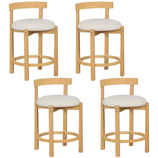 24 Inch Teddy Velvet Upholstered Counter Height Bar Stools with Backrests and Footrests-Set of 4