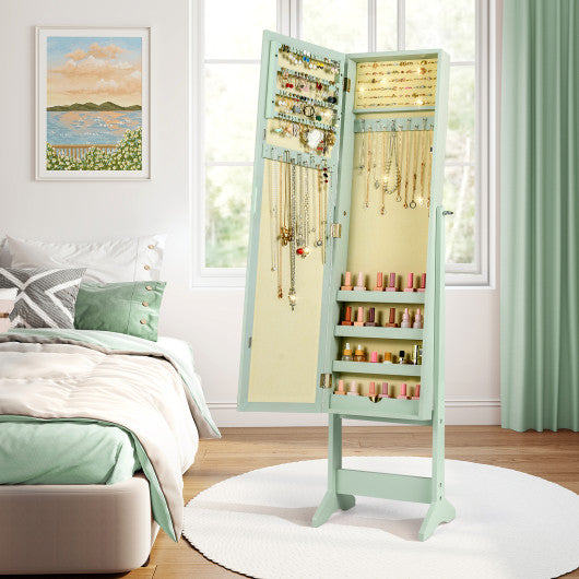 Mirrored Standing Jewelry Cabinet Storage Box-Green
