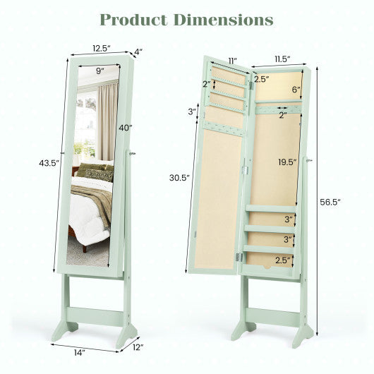 Mirrored Standing Jewelry Cabinet Storage Box-Green