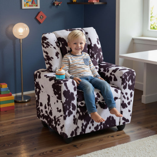 Kids Recliner Chair Push Back Toddler Reclining Armchair with Cup Holder-White