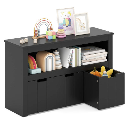 Kid Toy Storage Cabinet Drawer Chest with Wheels and Large Storage Cube Shelf-Black