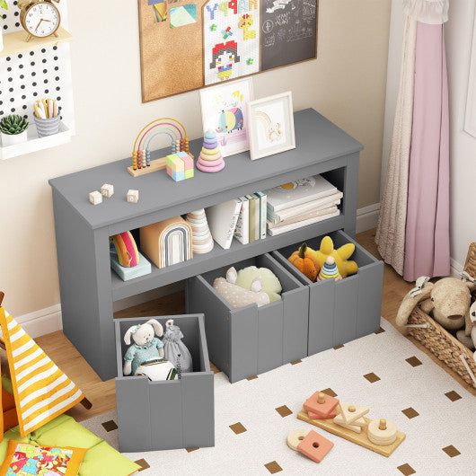 Kid Toy Storage Cabinet Drawer Chest with Wheels and Large Storage Cube Shelf-Gray
