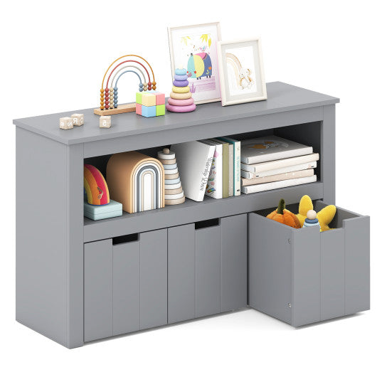 Kid Toy Storage Cabinet Drawer Chest with Wheels and Large Storage Cube Shelf-Gray