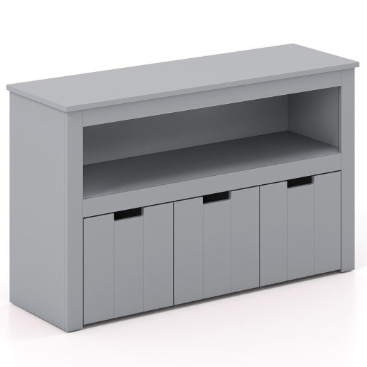 Kid Toy Storage Cabinet Drawer Chest with Wheels and Large Storage Cube Shelf-Gray
