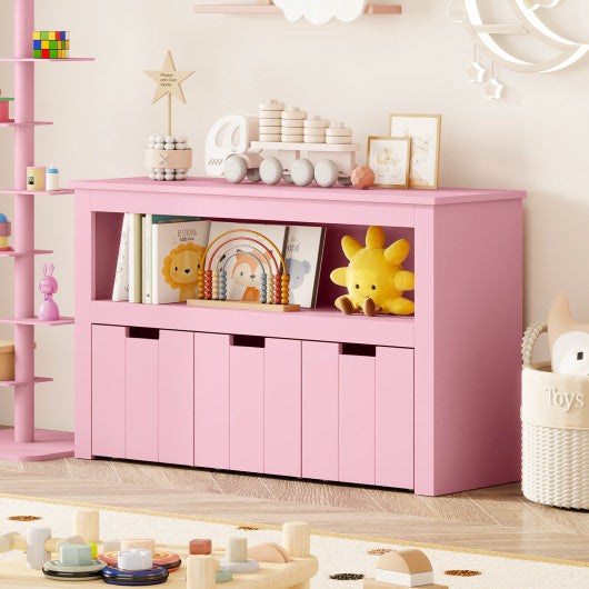 Kid Toy Storage Cabinet Drawer Chest with Wheels and Large Storage Cube Shelf-Pink