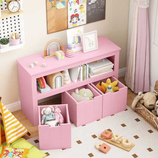 Kid Toy Storage Cabinet Drawer Chest with Wheels and Large Storage Cube Shelf-Pink