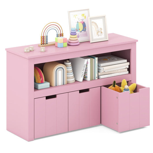 Kid Toy Storage Cabinet Drawer Chest with Wheels and Large Storage Cube Shelf-Pink